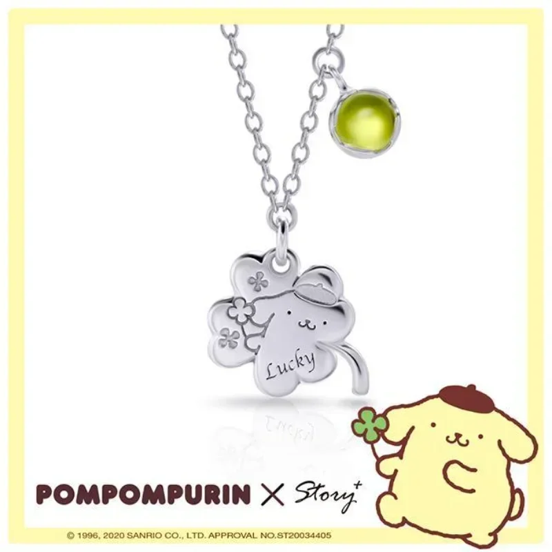 Sanrio JewelryPom Pom Purin Natural Gemstone Clover 925 Sterling Silver Necklace Kawaii Sanrio Accessories