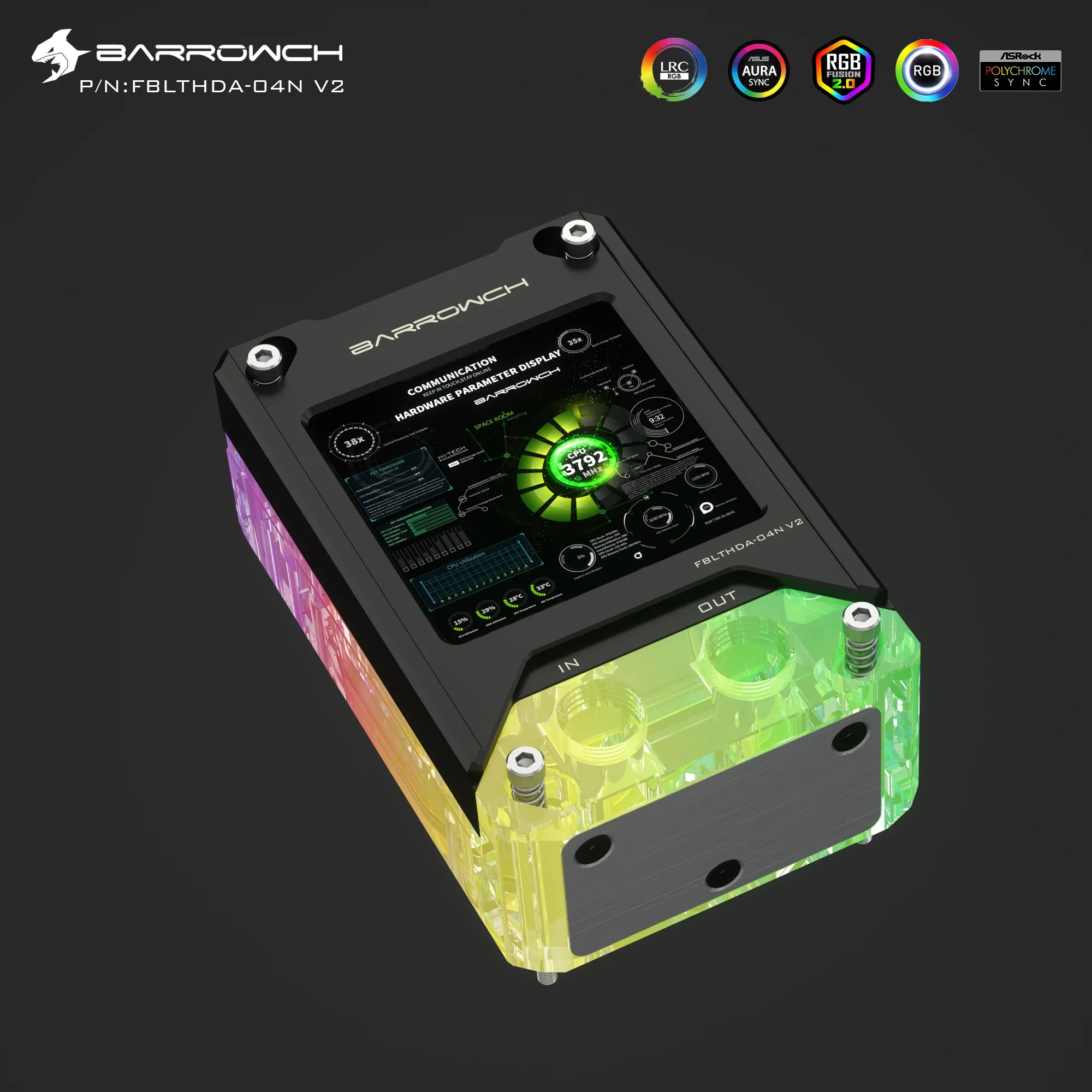 شاشة Barrowch AMD AM4 INTEL1700 CPU Block HDMI AIDA64 عالية الدقة للكشف عن حالة أجهزة الكمبيوتر وحدة المعالجة المركزية ARGB FBLTHDA-04NV2