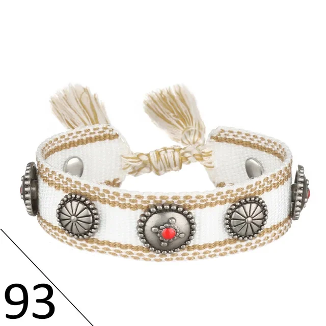 Alloy Rivets Hand-woven Retro Boho Weave Adjustable Rope Chain Woman Braided Bracelet Tassel Hand Ornaments