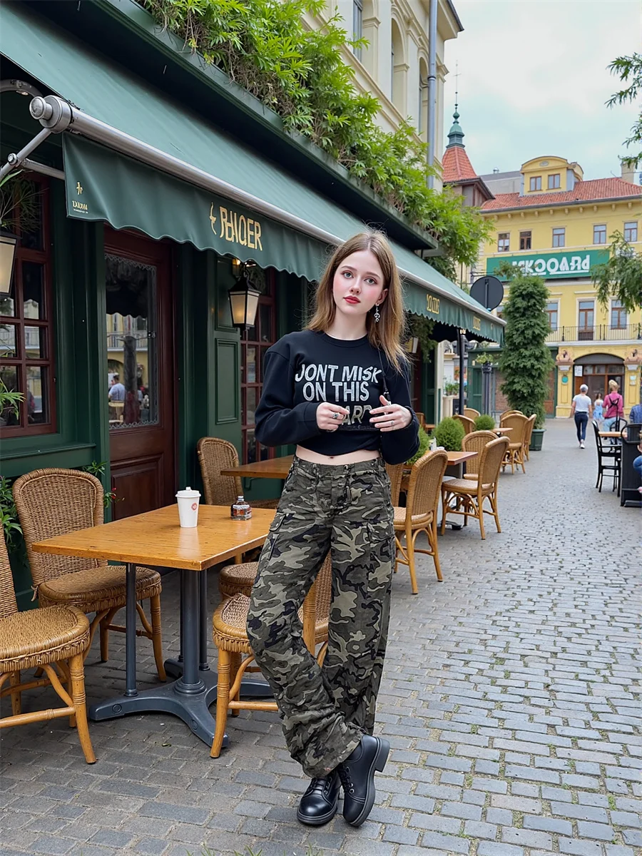 

Женские брюки, офисные женские камуфляжные брюки с высокой талией, широкие брюки, свободные, удобные, дышащие, из смеси хлопка, повседневные