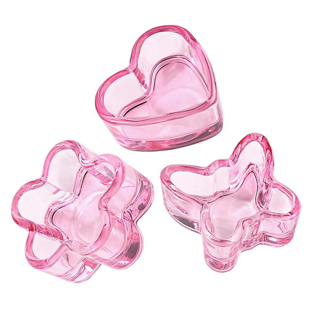 3pcs Pink Dappen Dish Heart Flower Butterfly Shaped Liquid Powder Dappen Dish for Acrylic Nails Crystal Bowl Glass Dapping Dish