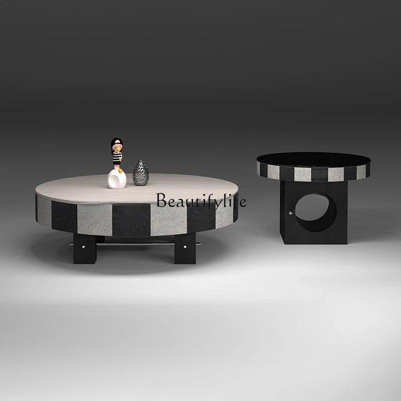 

Wabi Sand wind travertine rock slab coffee table living room small apartment round coffee table combination Nordic modern
