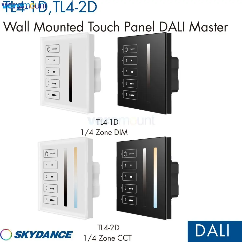 Skydance 1 Zone or 4 Zone Wall Mounted Touch DALI Panel TL4-1D Dimming TL4-2D CCT DALI Master Controller Powered DALI Bus 24V DC