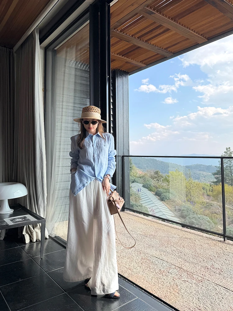 

High Waist Loose Fit Linen Casual Pants Women's Summer Sun Protection Long Trousers Comfortable to Wear Wide Leg Pants