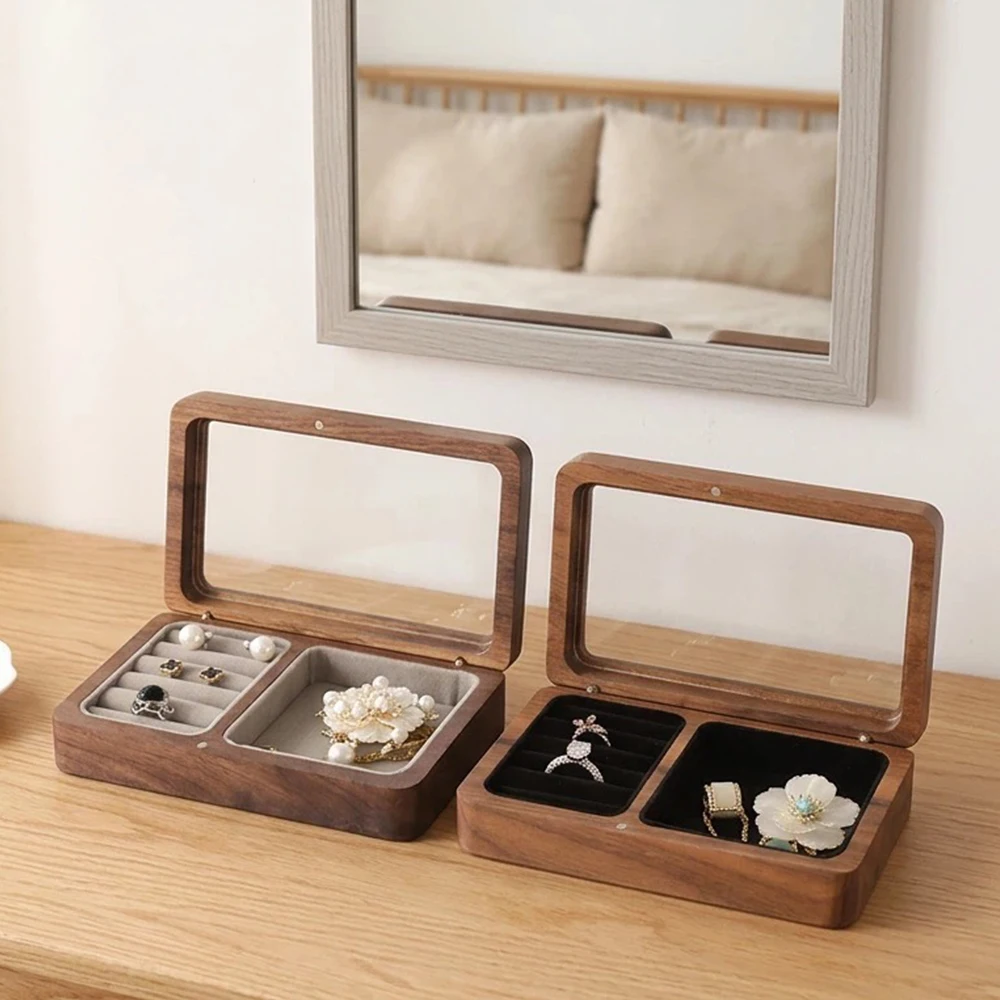 Woman Jewelry Cabinet Accessories Dustproof Storage Box Couple Anniversary Gift Packaging Box Go Out Portable Ring Wooden Box