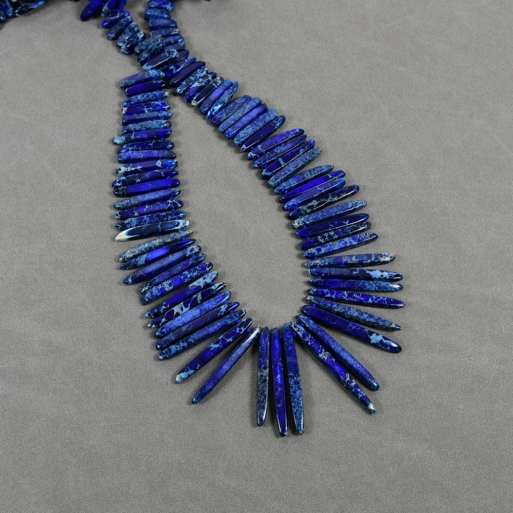 G-G 20' 2 Strands Blue Sea Sediment Jasper Top Drilled Stick Necklace Handmade Women Jewelry Gifts