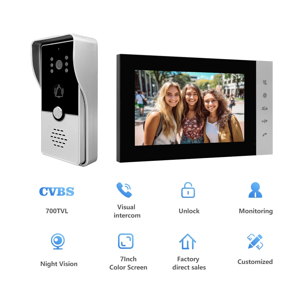 Smart HD 7-Inch Video Intercom Access Control System Villa Private Residence Intercom Doorbell Full Touch Extension Set