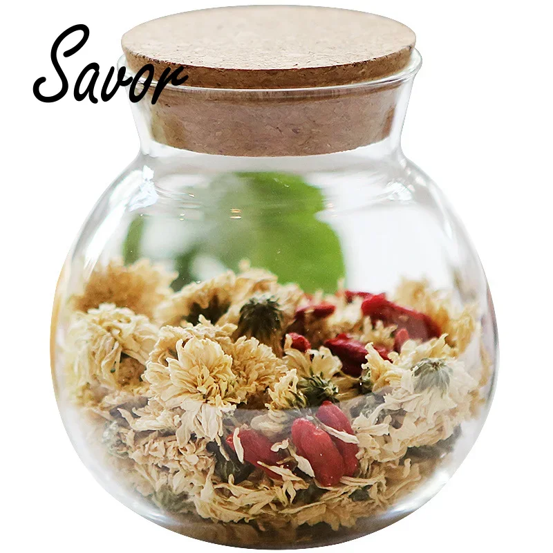 500ML Spherical Glass Food Storage Container with Cork Lids Large Capacity Sealed  Bottles Pot Jar for Kitchen Organizer