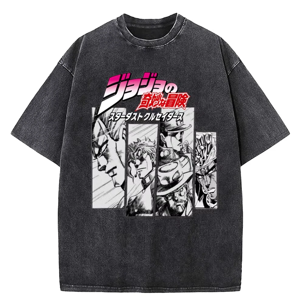 

Jolne Cujoh Stone Ocean Vintage Washed T-Shirt Men's Anime Jojo Fantastic Adventure T-Shirt Casual Cotton High Quality