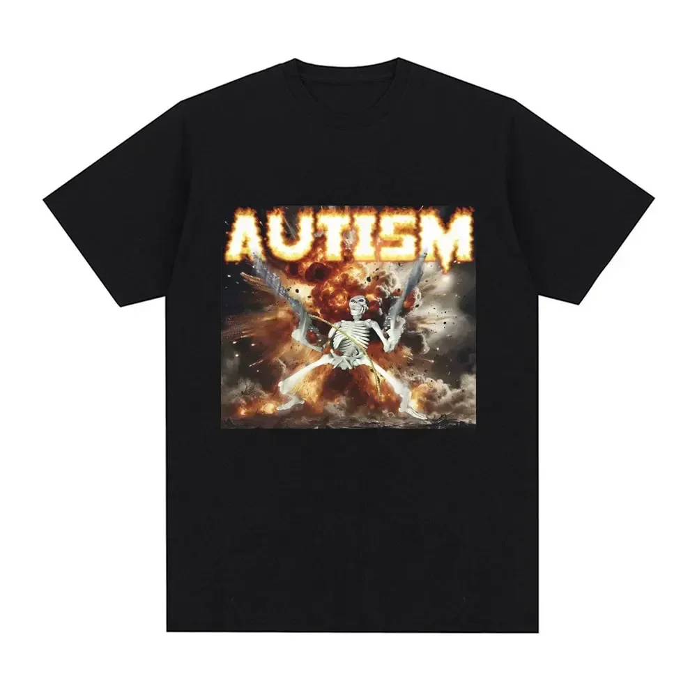 Autismo Scheletro Meme T Shirt Umorismo Divertente Teschio Uomo Donna Moda Hip Hop T-shirt Casual Cotone Manica corta T-shirt oversize