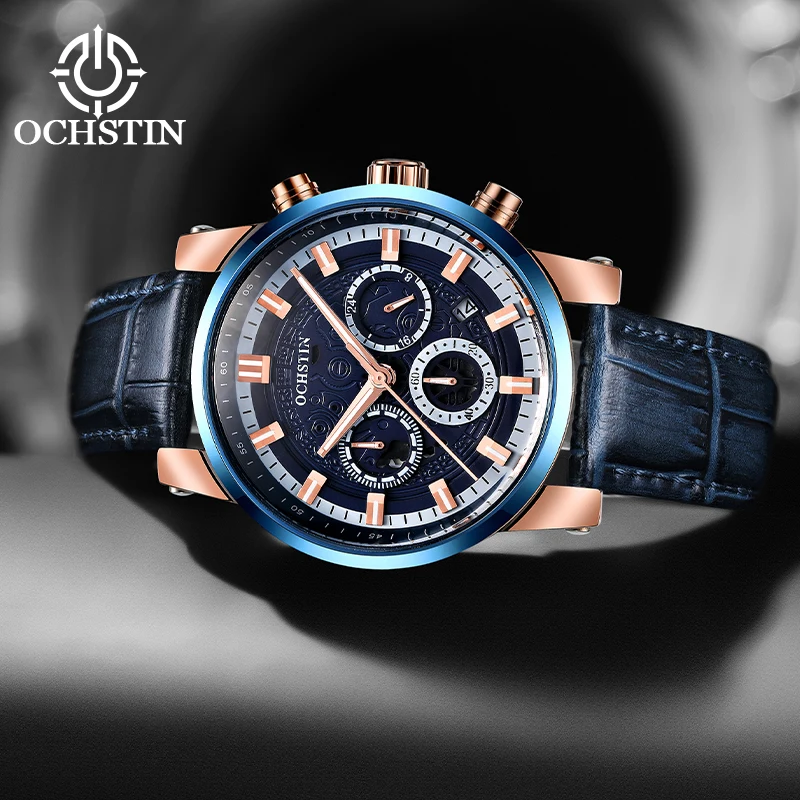 OCHSTIN Man Classic Thin Case Leather Band Pilot Quartz Watch Men's Well-proportioned Dial Size Steady Movement Male Watches