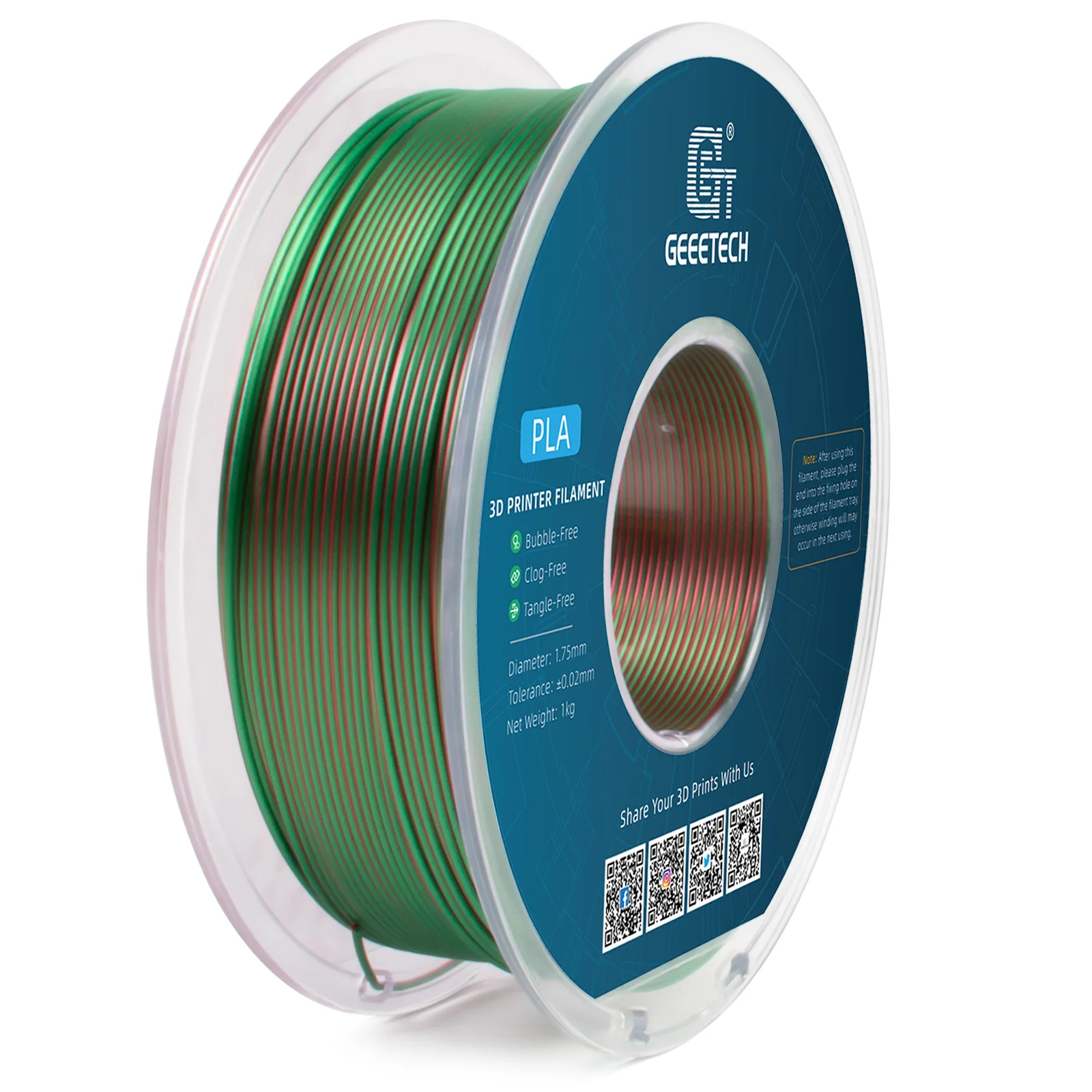 Geeetech Dual Colors BiColor Silk PLA-filament, 3D-filament 1,75 mm 1KG spoeldraad (+/-0,03 mm) Vacuümverpakking