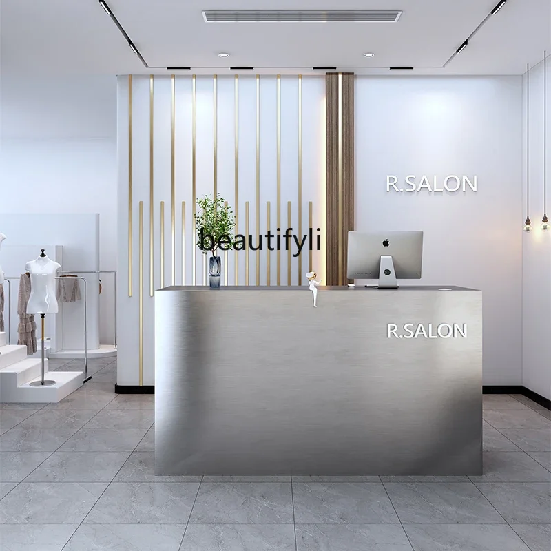 

Stainless Steel Clothing Store Cashier Desk Simple Modern Beauty Salon Bar Counter Shop Company Front Desk