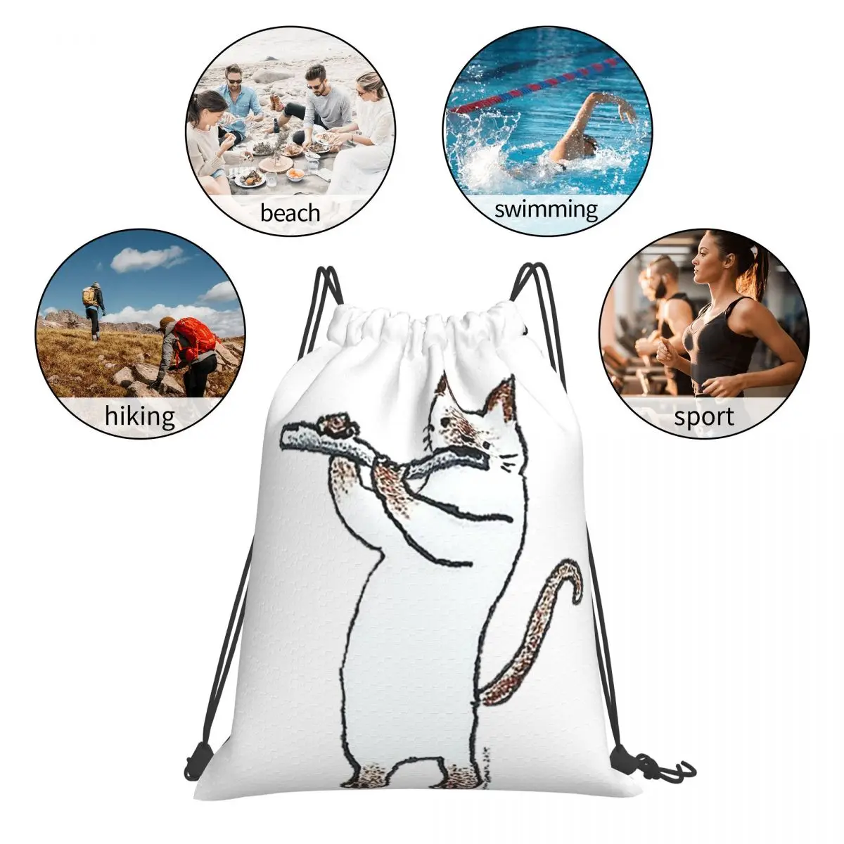 Meowtet Patootie バックパック多機能ポータブル巾着バッグ収納袋ブックバッグ男性女性学校