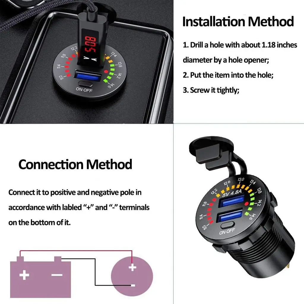 

Alloy Mini Dual USB Car Charger Socket Phone Adapter 12V 24V Quick Charge Display for Vans Suvs Motorcycles