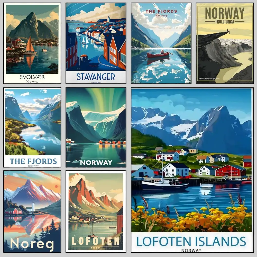 art Norway Fjord Poster Wall Posters Self-Adhesive Wall Stickers Home Decoration for Bedroom Living Room