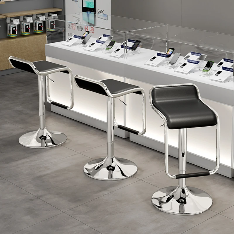 Modern Office High Bar Cadeiras, Lift Leather Bar Stool, Backrest Design Barstool, cadeira giratória, Metal Counter Stools, Banco de cozinha