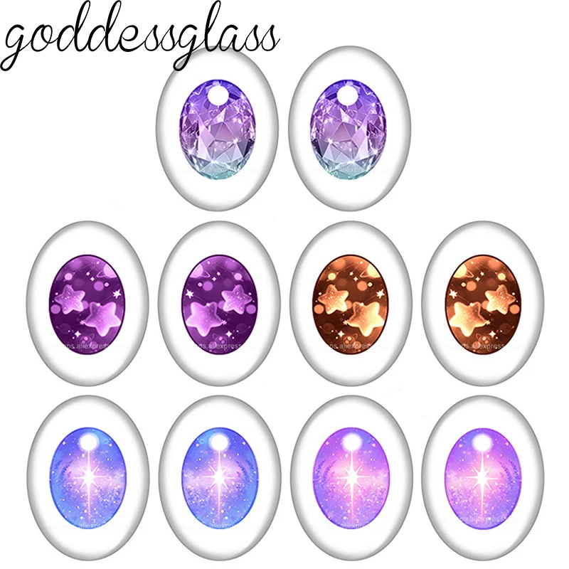 

5pairs Cartoon Doll glass Eye Light Purple Stars pupils 10x14mm/13x18mm Oval photo glass cabochon demo flat back Making findings