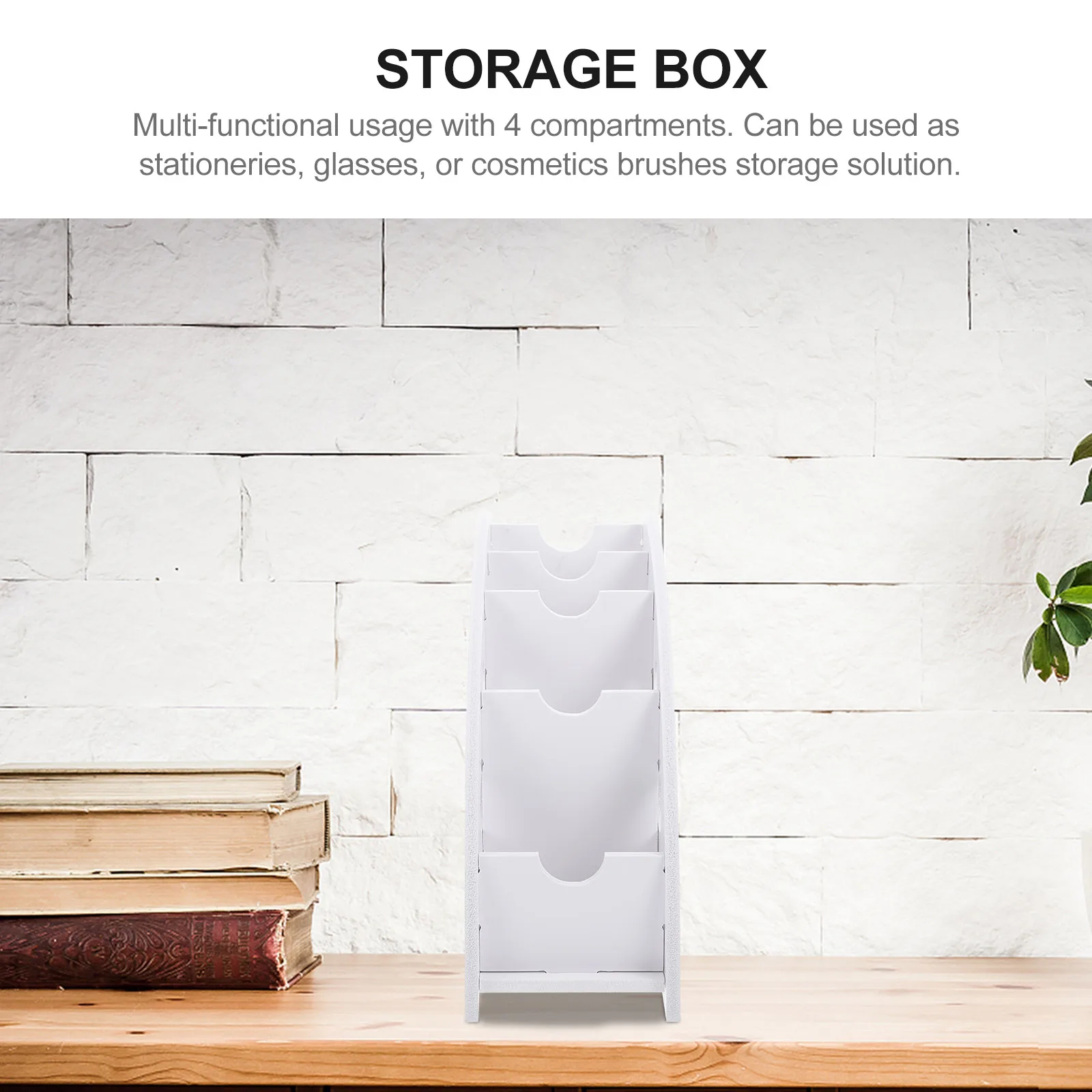 

Remote Control Storage Box 4 Compartments Desk Organizer Wooden Material Living Room Office Supplies Container