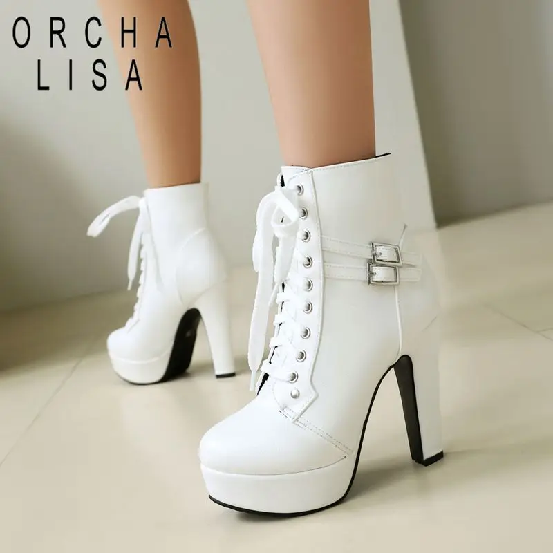 

Ботильоны ORCHA LISA для женщин, с круглым носком, на высоком каблуке 11,5 см, платформе 3 см, на шнуровке, с пряжкой, большие размеры 42, 43, для вечеринок, осенние