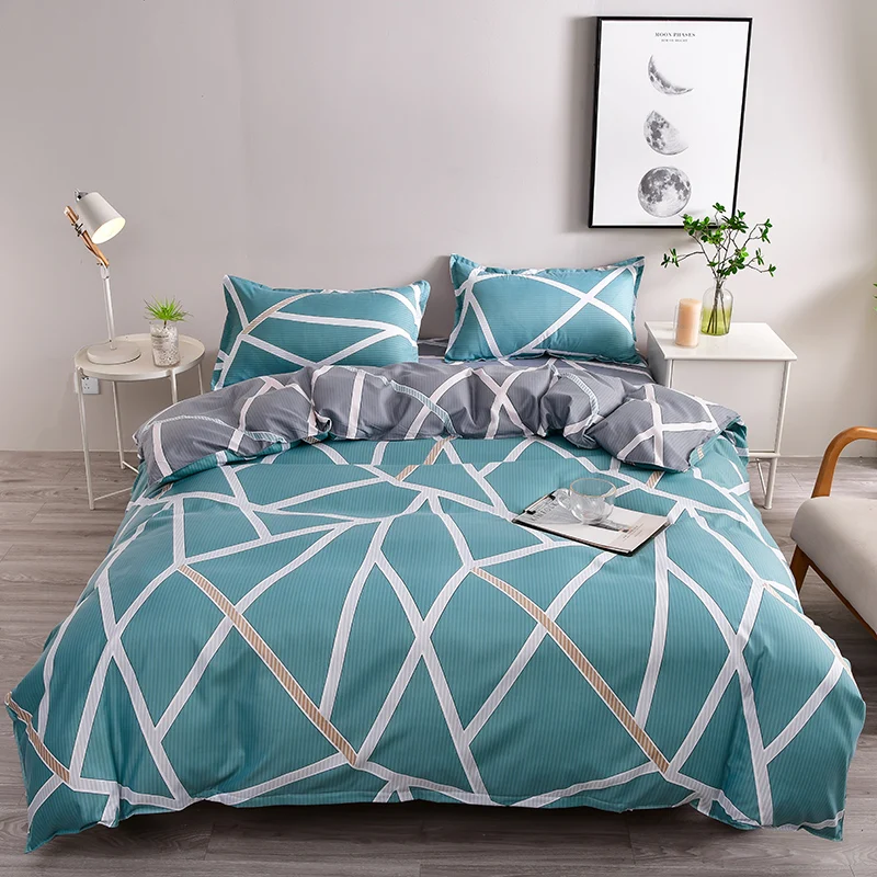 4pcs White Line Design Duvet Cover Set Reversible Geometric Print Comforter Cover Adult Teenagers Children Bedroom Bedding Set