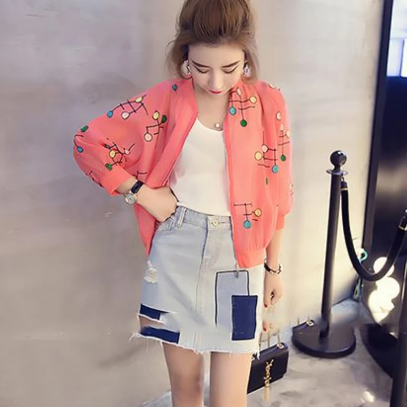 Sunscreen Clothing Female Summer Large Size Cardigan Chiffon Five-minute Sleeve Blouse Short Jacket Coats Baseball Apparel