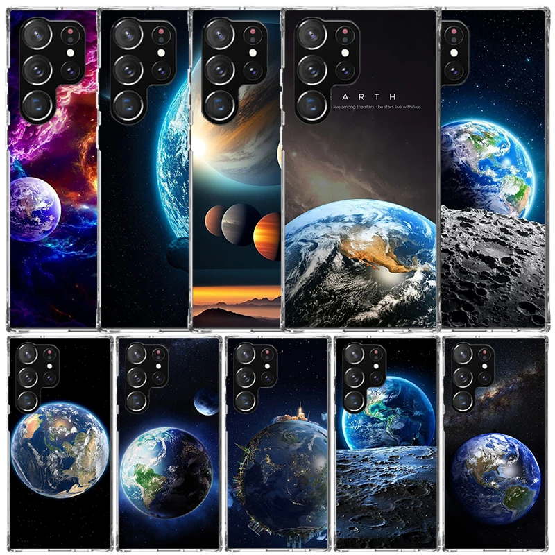 Earth Stars Space Phone Case For Samsung Galaxy S22 S23 S24 Ultra S21 S20 FE S10 Plus S10E S9 S8 + S7 Edge Soft TPU Back Cover