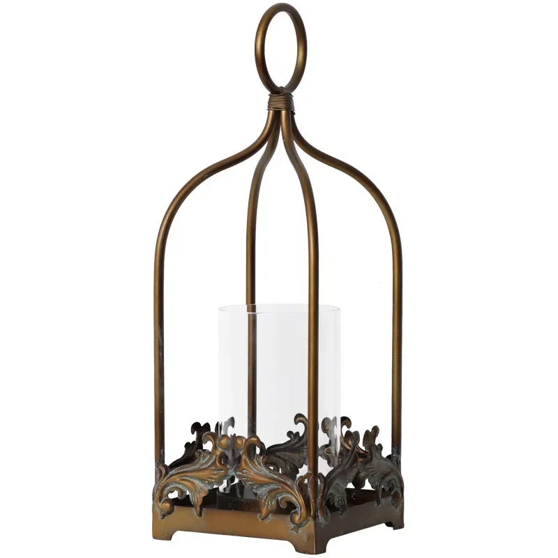 

Vintage Glass Candle Holder, Iron Metal Candle Stand with Creative Design, Decorative Wind Lantern for Dining Rooms Home Decor