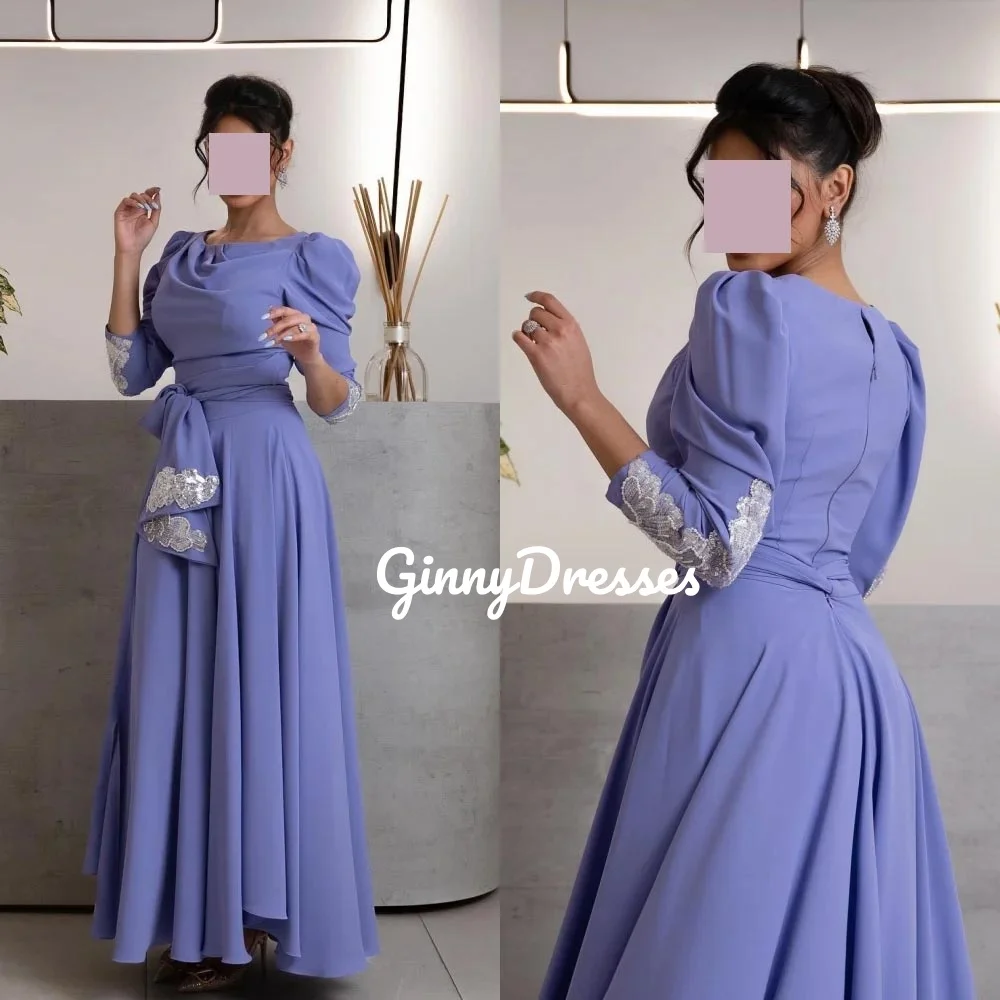 Hochzeits-Partykleid, individuell anpassbar, lange Ärmel, U-Ausschnitt, elegante Kleider für Frauen, A-Linie, Blumen, bodenlange Kleider für den Abschlussball