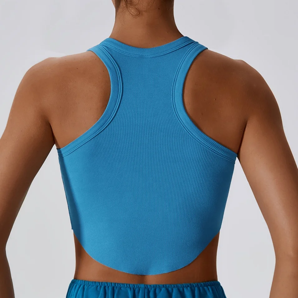 Women Scoop Neck Soft Compression Crop Ribbed Running Tank Tops New Gym Blazer Outdoor Mountain Climbing Exercise Yoga Top