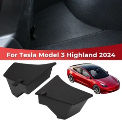 Rear Trunk Storage Box Bins For Tesla Model 3 Highland 2024 Left Right Sides Corner Organizer Accessories Flocked Lids TPE Cargo