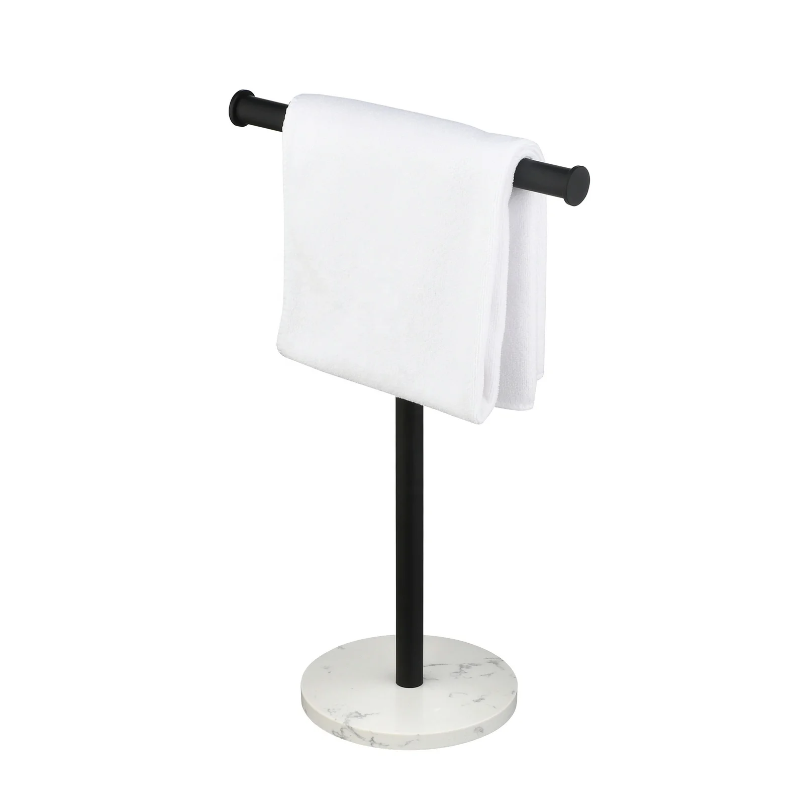 

SS304 Table Standing Black Towel Rack T-Shape Hand Towel Holder With Marble Base