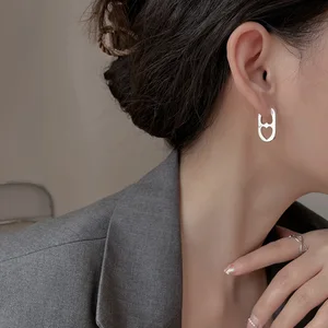 Double -heart earrings silver color for women, Korean style, ear buckle, jewelry accessories, Korean fashion, 2022 7 Main Sales Korea - №5