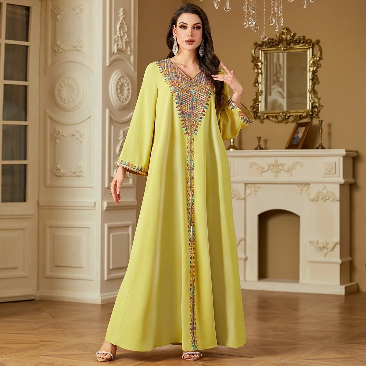 2025 Ramadan paillettes broderie Abayas pour femmes Robe musulmane Eid turquie caftan dubaï Femme Robe maroc robes Jalabiya Caftan