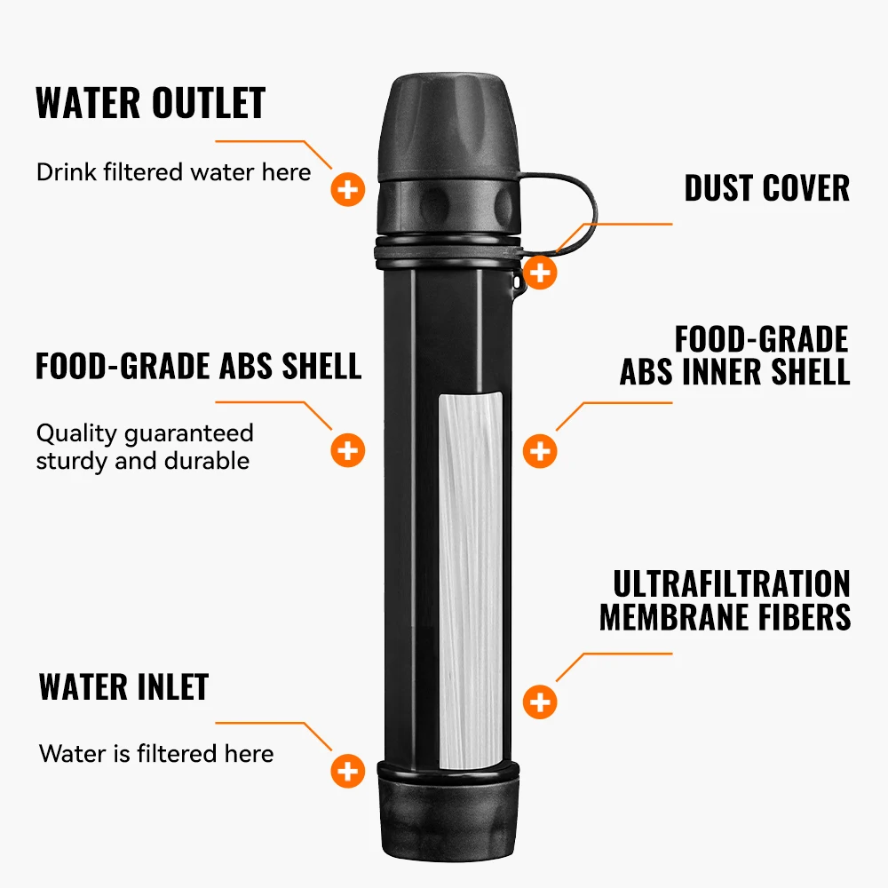 WRELS Outdoor Portable Water Purification Filter Carbon Fiber Water Purifier Hiking Camping Emergency Survival Supplies view 5