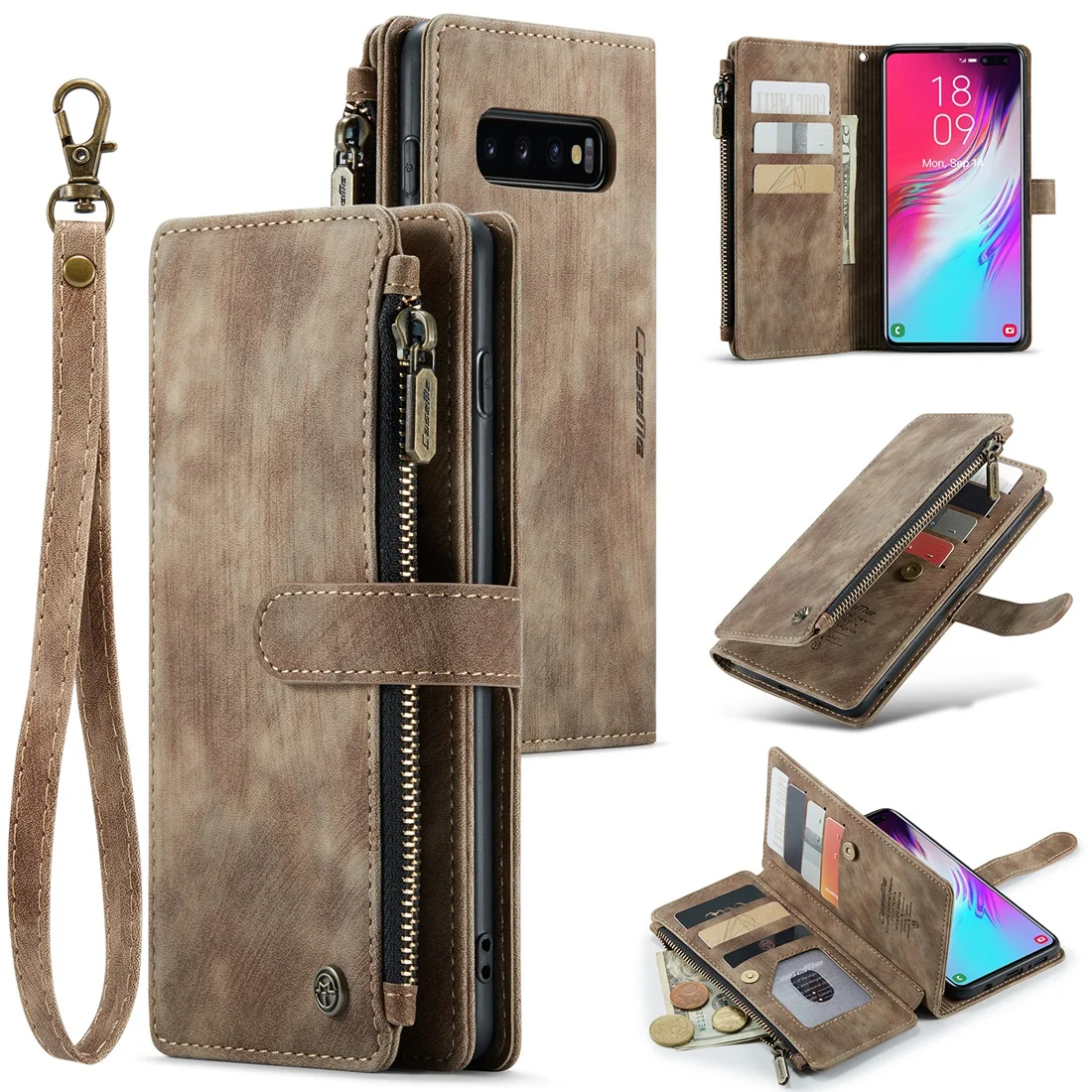 

Galaxy S10 Plus Phone Case, Built-in Card Holder Wallet Phone Leather Stand Case for Samsung Galaxy S10 Wristlet Strap