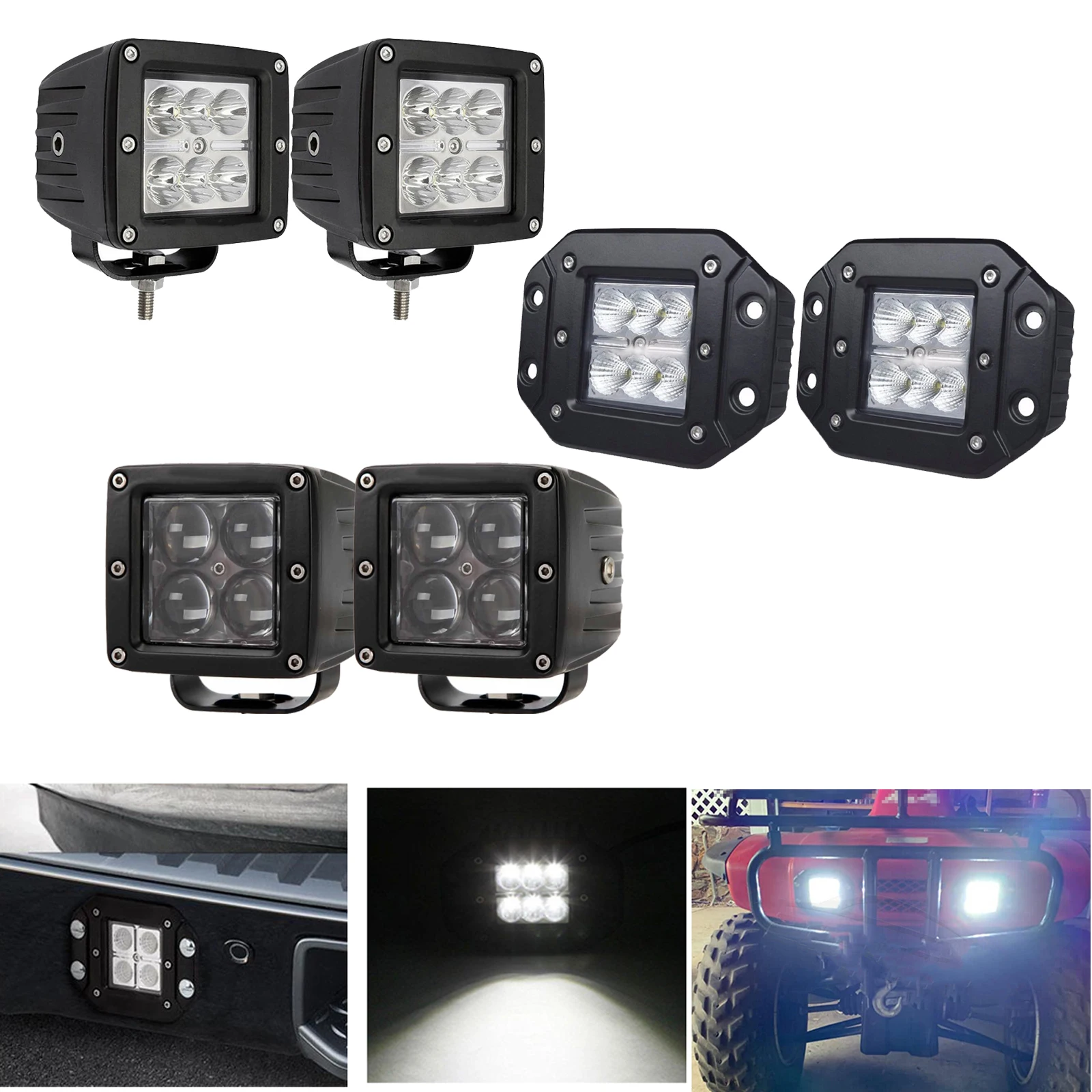 

2pcs 24W 3inch Led Work Light 5" Flush Mount Cube Pods 4D Fog Lamp Spotlights For Offroad Driving SUV Trucks Pickup 4WD Boat