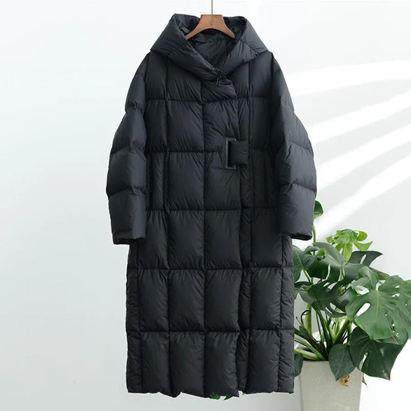 المرأة طويلة الأبيض بطة أسفل سترة شتاء دافئ سميكة طويلة معطف منتفخ أبلى معطف الصلبة عادية فضفاض طول الركبة معطف #6