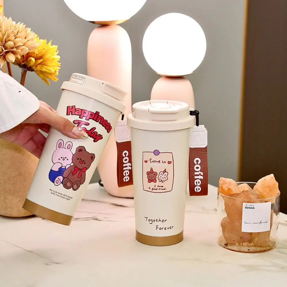 Splash Proof 550ml Insulated Tumblers Stainless Steel Large Capacity Thermal Mug Creative with Straw Thermos Bottle Outdoor