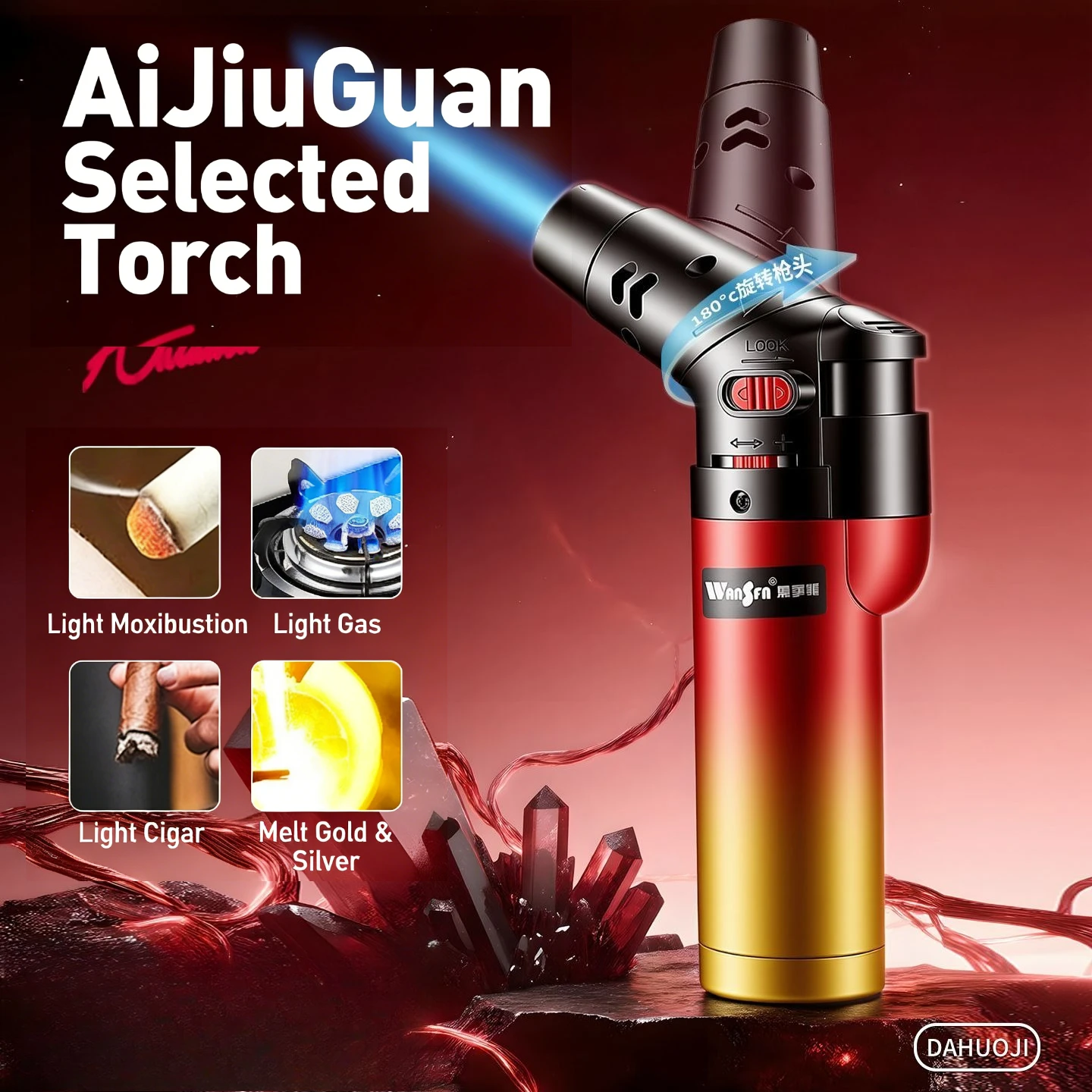 360° Invertible Windproof Jet Torch Lighter, Refillable Butane Blow Torch Lighter 1800℃ High Temperature Welding Torch for BBQ