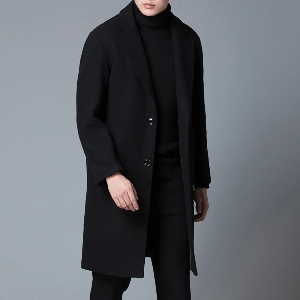 

Woolen Men's Casual Mid-Length Men's Coat With Cotton Thickened All-In-One Men's Suit Trench Coat Street Style Warm Coat