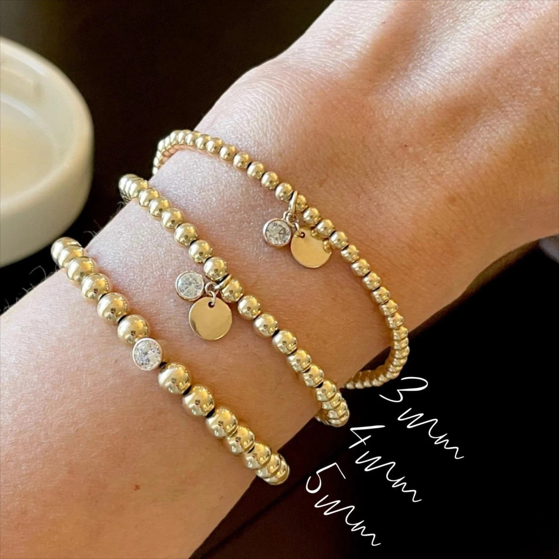 Stretch Bracelet 14K Gold Filled Beaded Bracelet Zircon Bracelet  Handmade Waterproof Jewelry Gift for Women