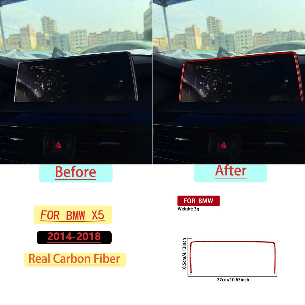 For BMW X5 2014–2018 Car Center Console Display Frame Red Real Soft Carbon Fiber Interior Car Accessories Decoration Stickers