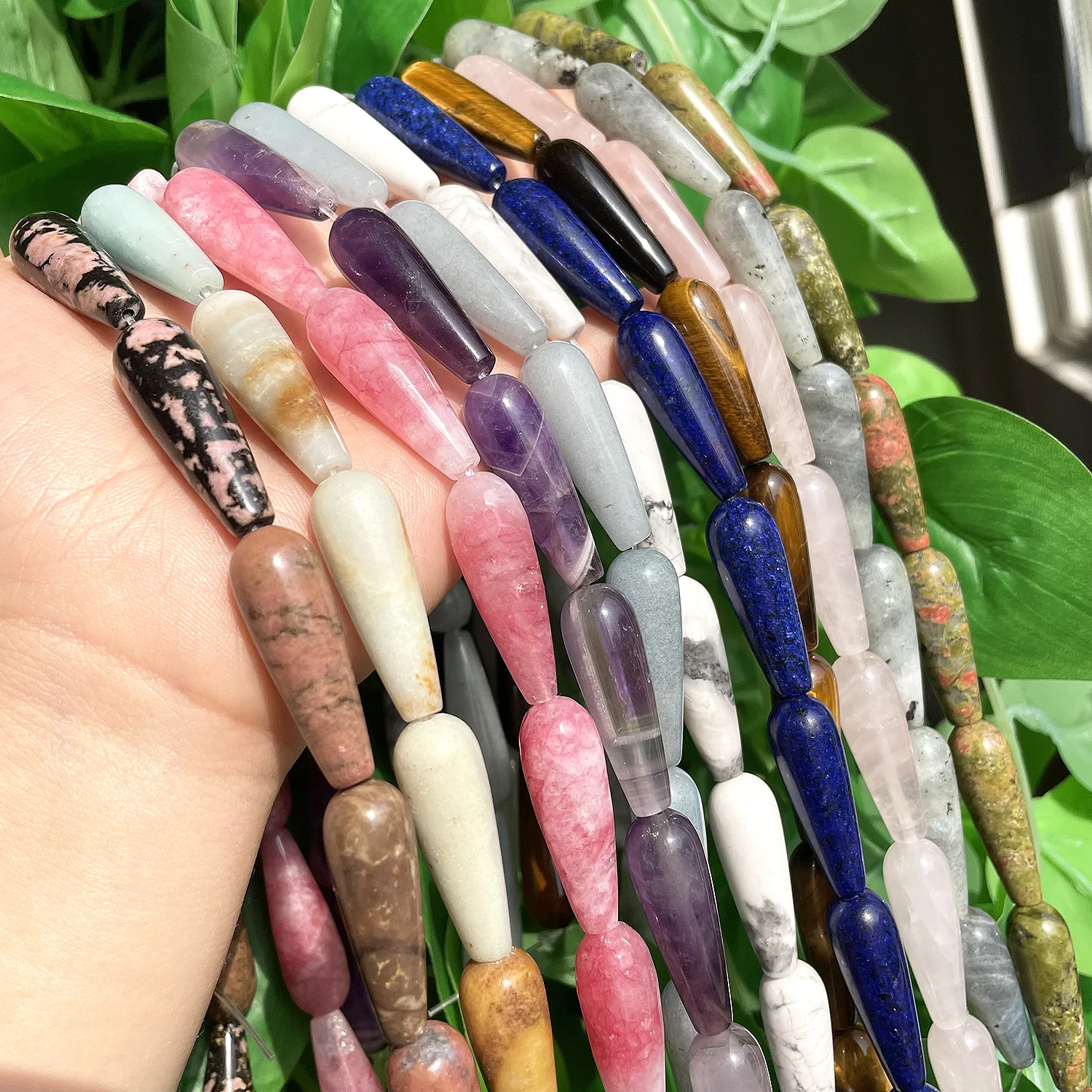 Natural Genuine Stone Beads Water Drop Lapis Lazuli Howlite Angelite Amethysts Jades Loose Beads for Jewelry Making DIY Bracelet