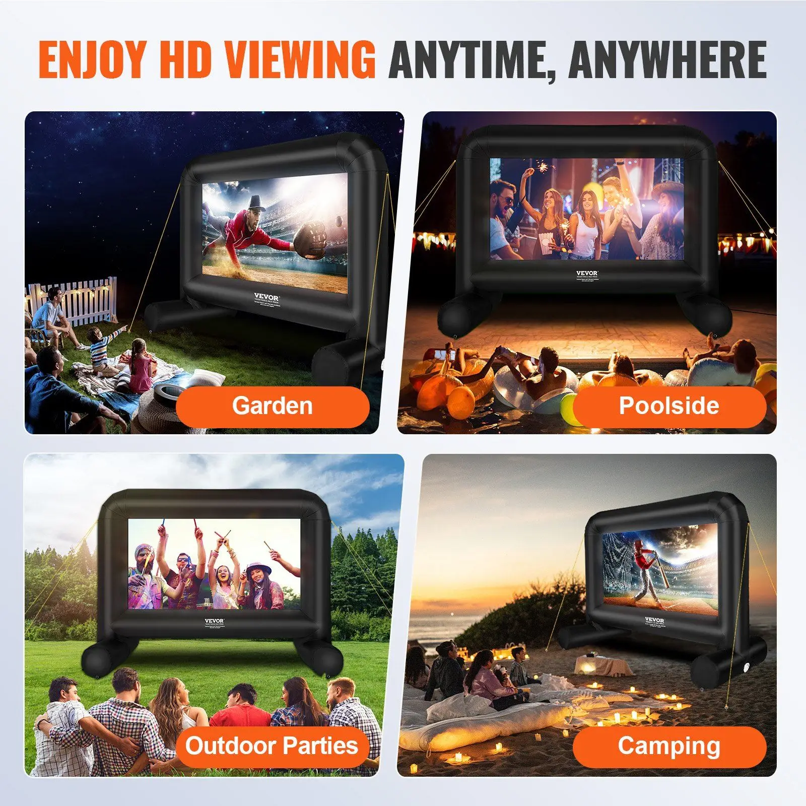 14フィートのインフレータブル映画スクリーン、送風機とキャリングバッグ付き、屋外プロジェクタースクリーン、裏面/前面投影、裏庭キャンプ用