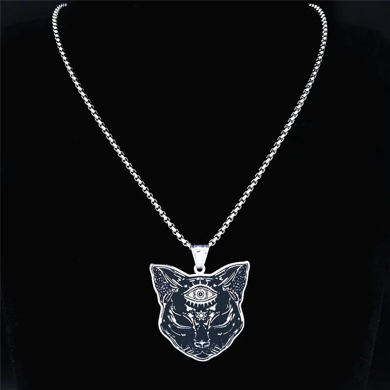 Witchcraft Eyes Cat Stainless Steel Necklace Mysterious Divination Baphomet Occult Necklace Jewelry cadena N4080S02 - Image 2