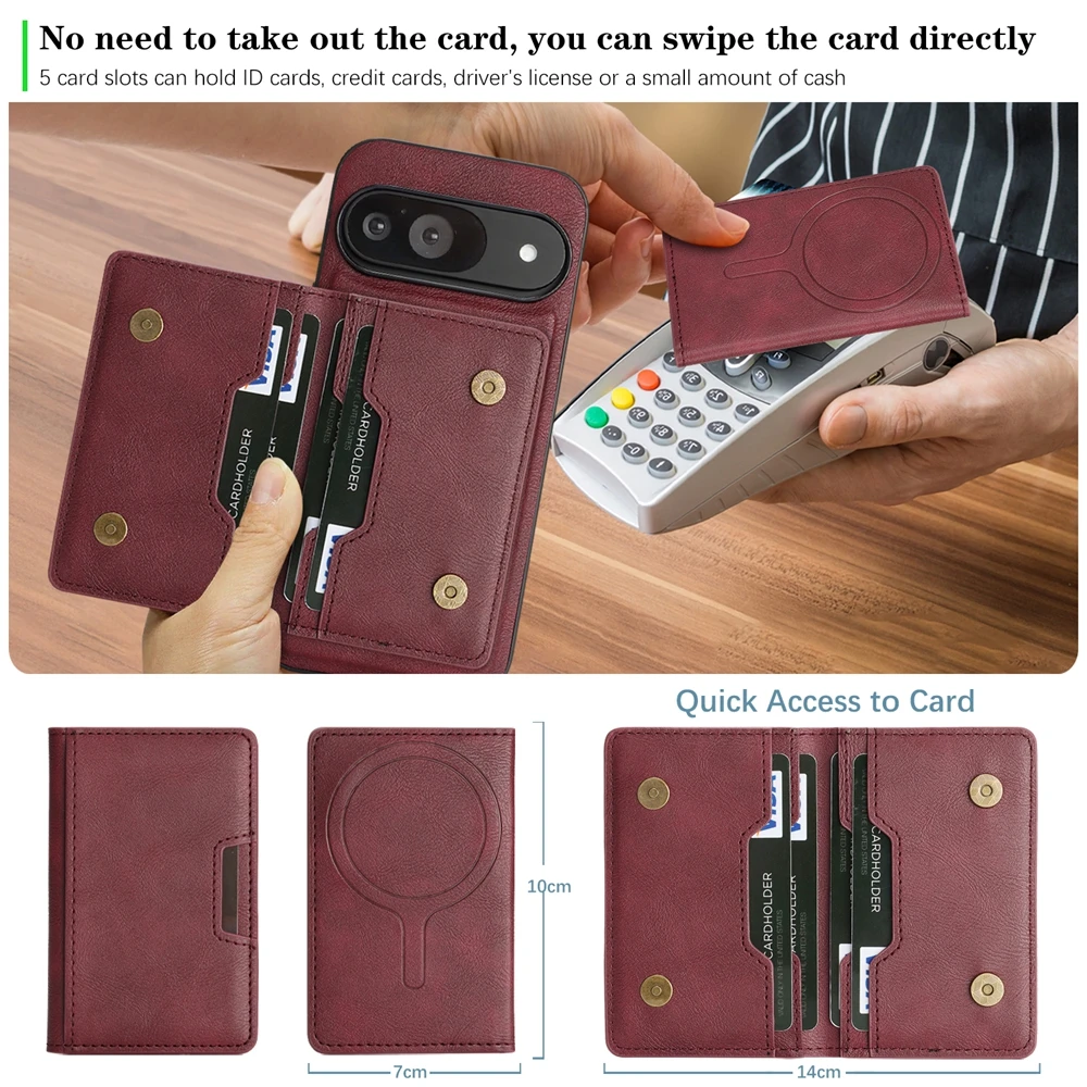 Винтажный деловой кожаный чехол для телефона с магнитной зарядкой 2 в 1 для Google Pixel 9 8 A Pro XL, держатель для карт-кошелька, защитный чехол Funda