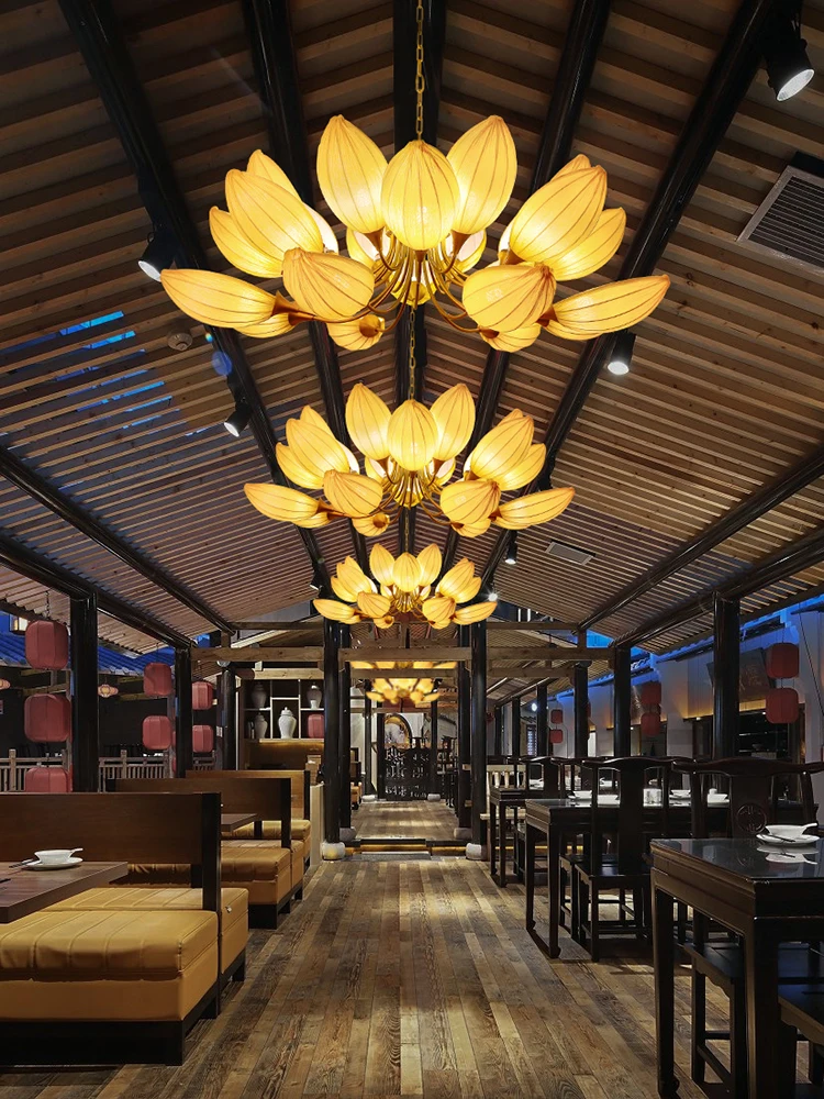 

New Chinese Lotus Chandelier Living Room and Hotel Lobby Zen Tea Room Temple Buddhist Hall Restaurant Balcony Restaurant