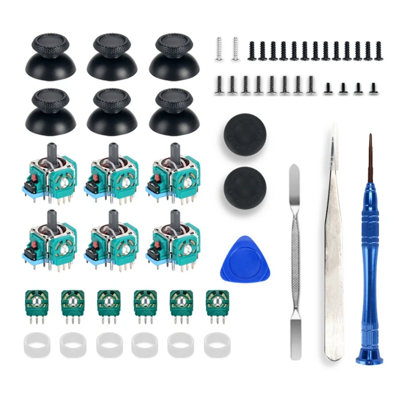 6PCS Analog Joystick With 6 Sensor Module For PS5 Controller 3D Analog Joystick Potentiometer+Joystick Caps Repair Parts Kit