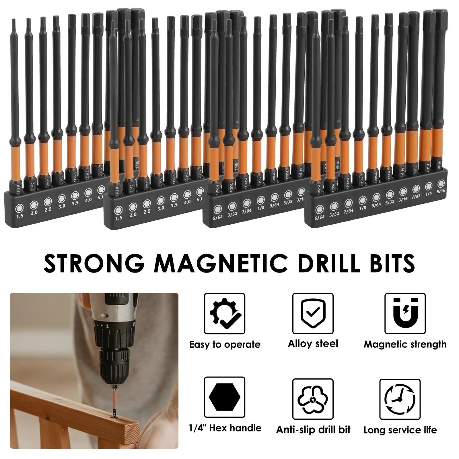 10/20Pcs Impact Hex Bit Set Metric and SAE S2 Alloy Steel Allen Wrench Drill Bit with Magnetic Tips 1/4in Screw Driver Drill Bit